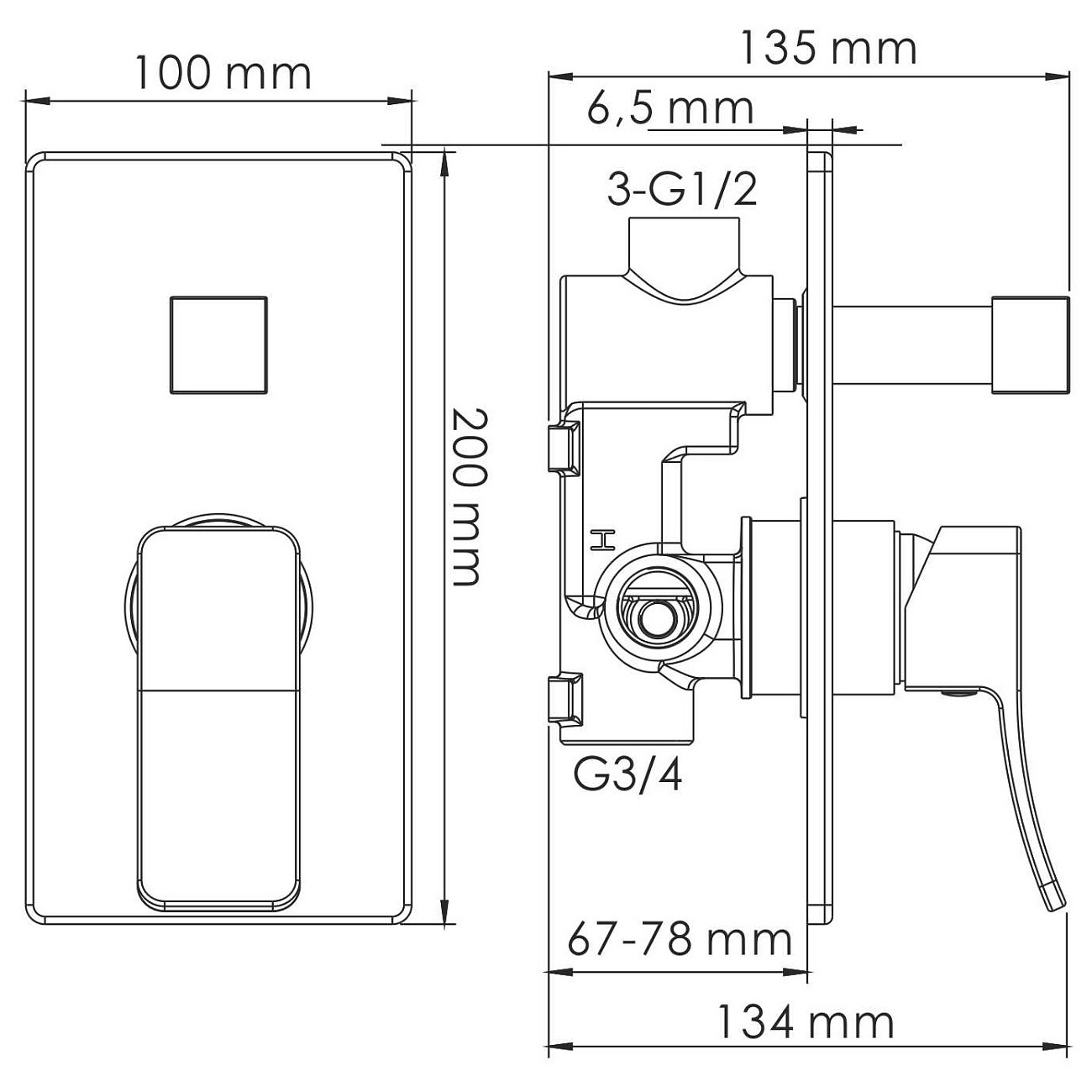 Смеситель для ванны и душа встраиваемый из латуни хром Wasserkraft 10641 - изображение 4