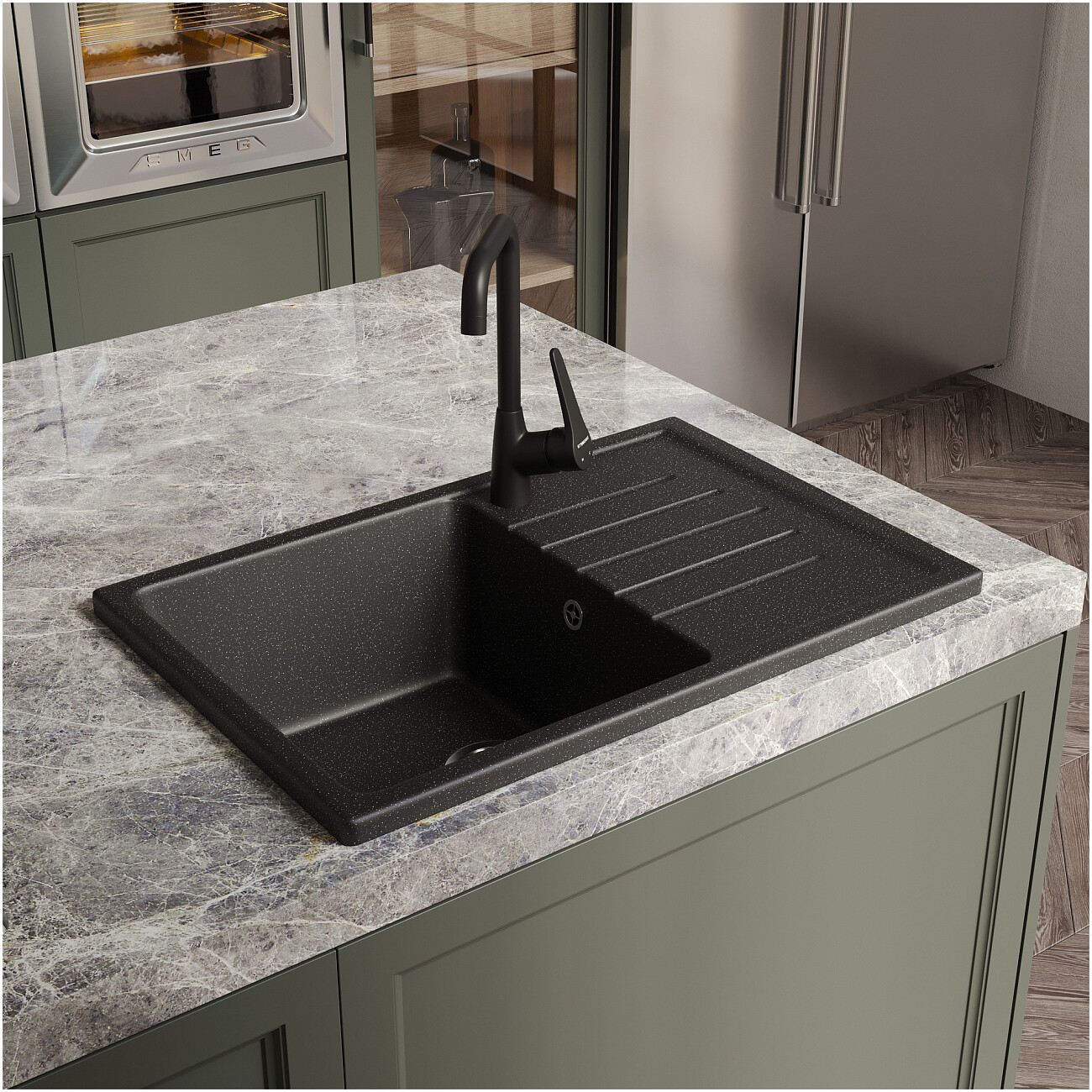 Мойка кухонная черная Domaci "Болонья" М-16-002 - изображение 8