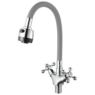 Смеситель для кухни с силиконовым изливом серый, хром D-Lin D153810-2T