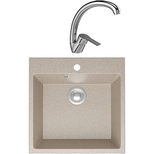 Мойка кухонная песочная Domaci &quot;Болонья&quot; М-42-004 со смесителем &quot;Равенна&quot; D45-002cr