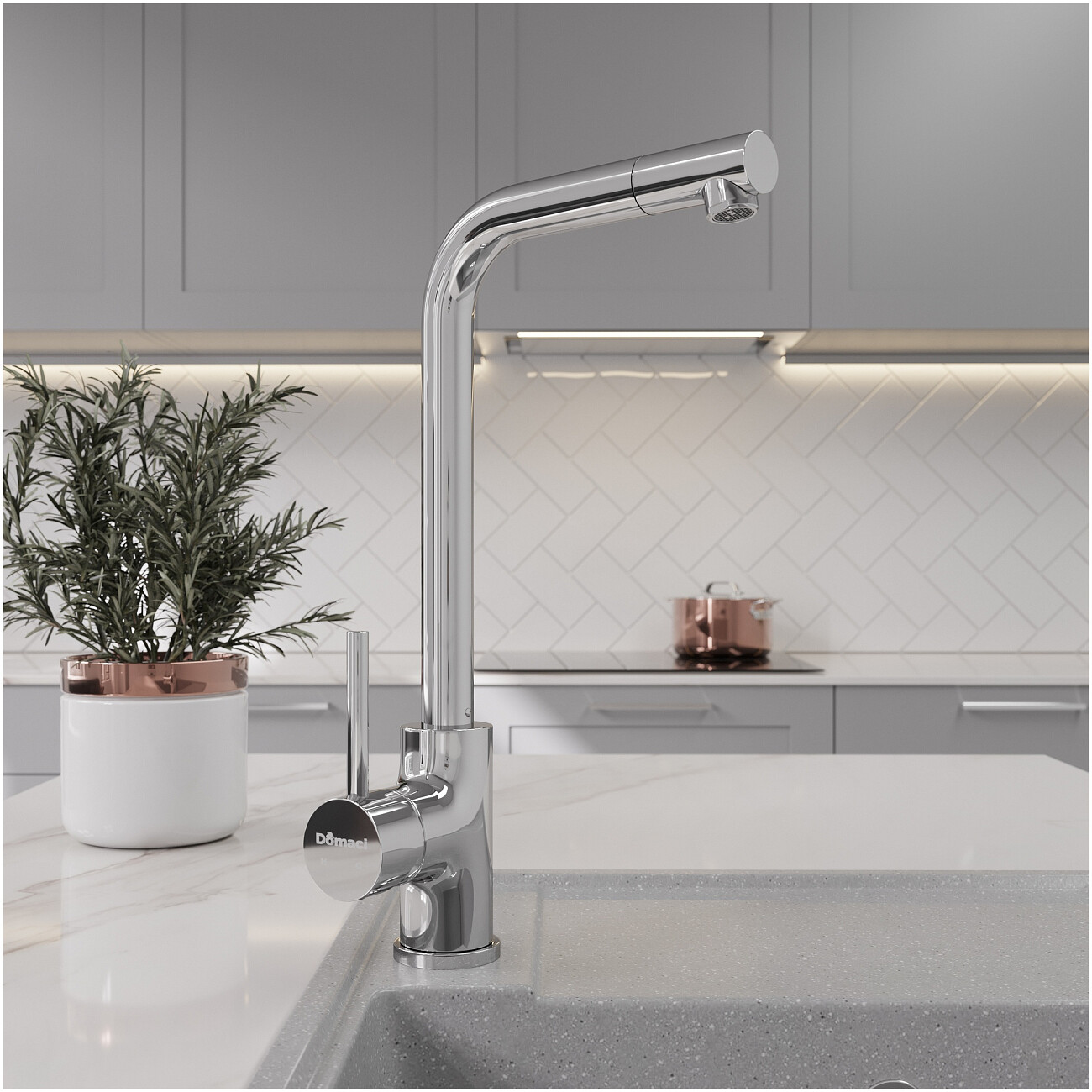 Мойка кухонная из искусственного мрамора с крылом серая Domaci "Палермо" PR-650-003 - изображение 9