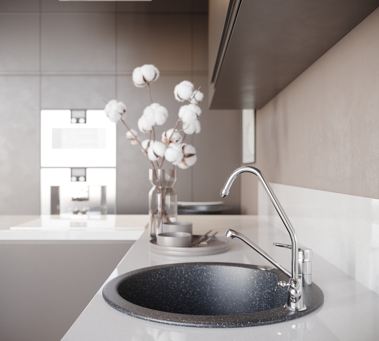 Мойка кухонная круглая мраморная черная Domaci "Бьелла" DMC-08S-308 - изображение 6