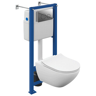 Унитаз белый Cersanit Street Fusion Vortex DPL EO slim с инсталляцией Vector и кнопкой хром 64578