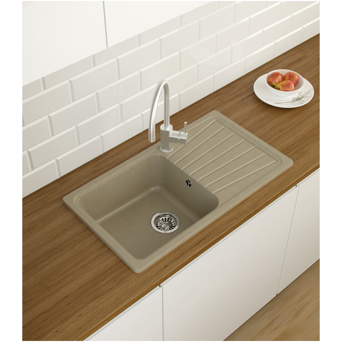 Мойка кухонная из искусственного гранита с крылом бежевая Domaci "Верона" 81-46 бежевая - изображение 5