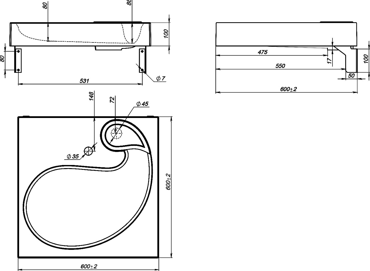 Раковина из мрамора на стиральную машину квадратная 60 см белая Stworki "Дублин" RSD600 - изображение 2