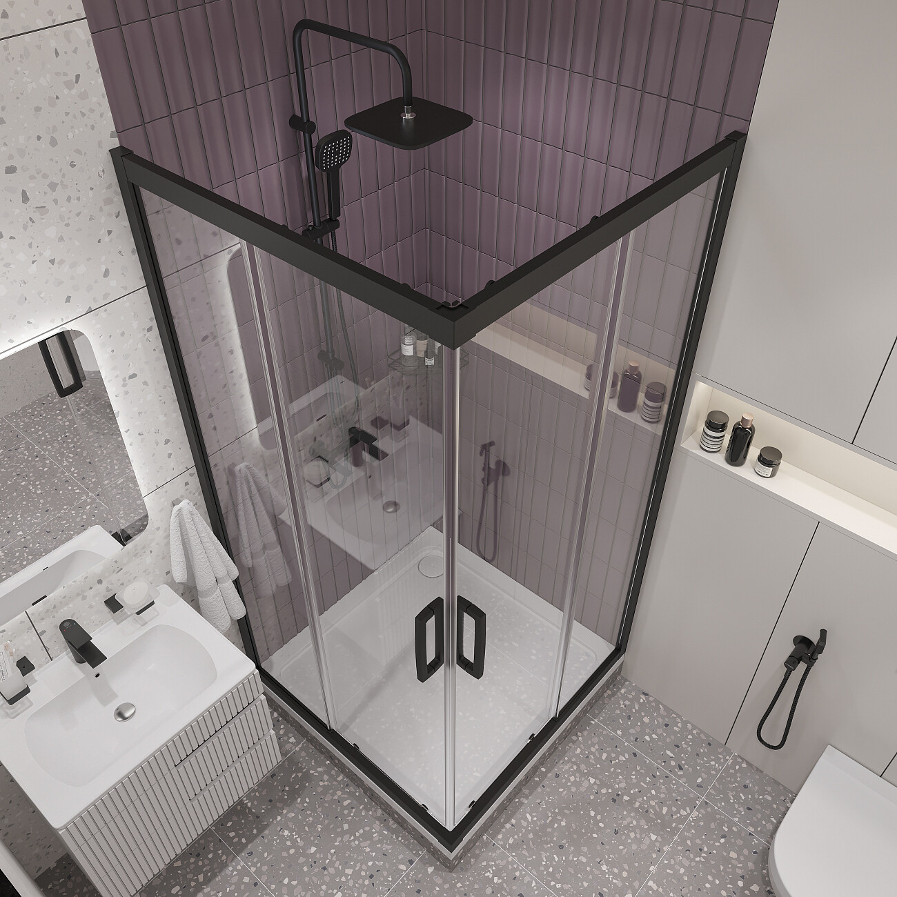 Душевой уголок с раздвижными дверьми 100х100 см черный матовый Stworki "Дублин" 3GW070TTKK000 - изображение 4