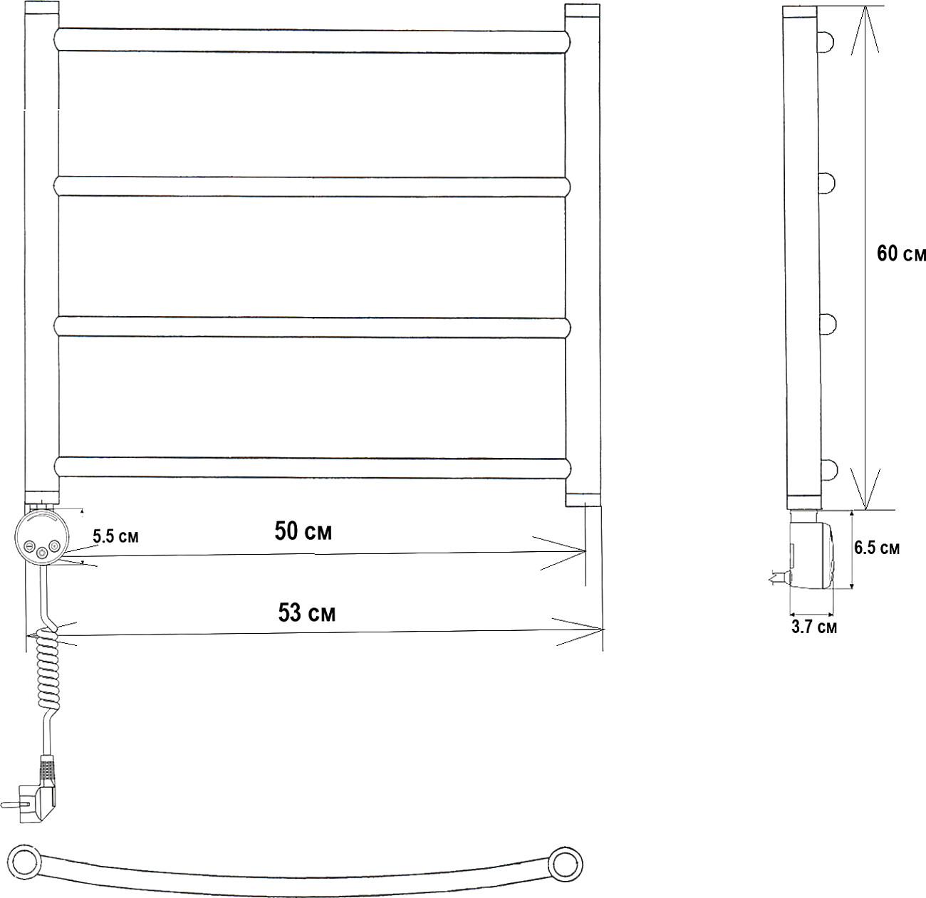 Полотенцесушитель электрический 60х50 см черный матовый Ewrika "Сафо" D L 4627201609267 - изображение 2