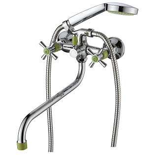 Смеситель для ванны двухвентильный с душевым гарнитуром хром, зеленый Ammore A4782-5