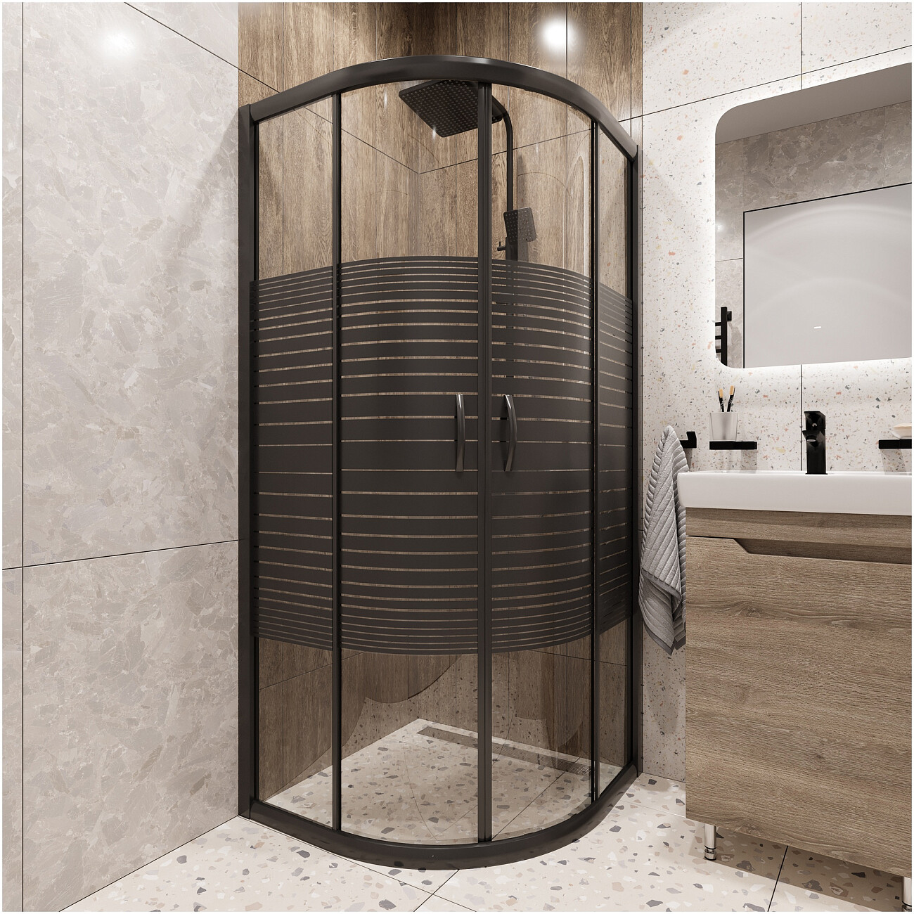 Душевой уголок четверть круга 80х80 см черный Diwo "Брянск" DS-BR-80х80-BL - изображение 2