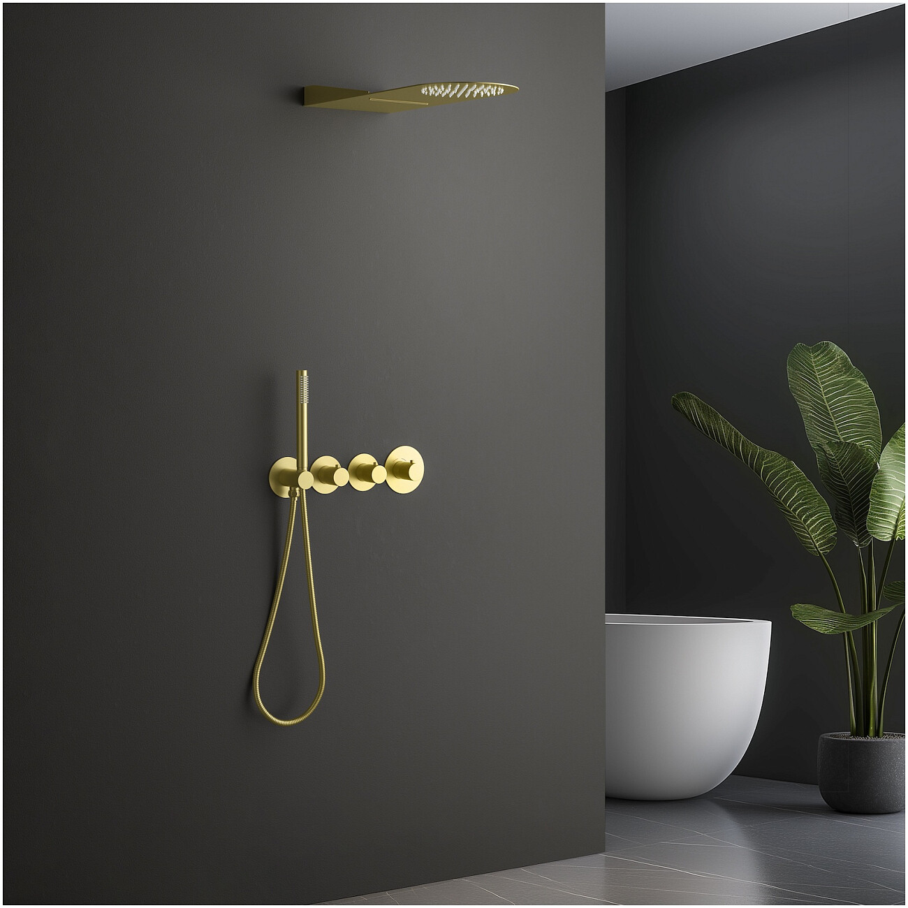 Душевой комплект встраиваемый с верхним душем и термостатом золото матовое Timo Saona SX-2350-17SM - изображение 2