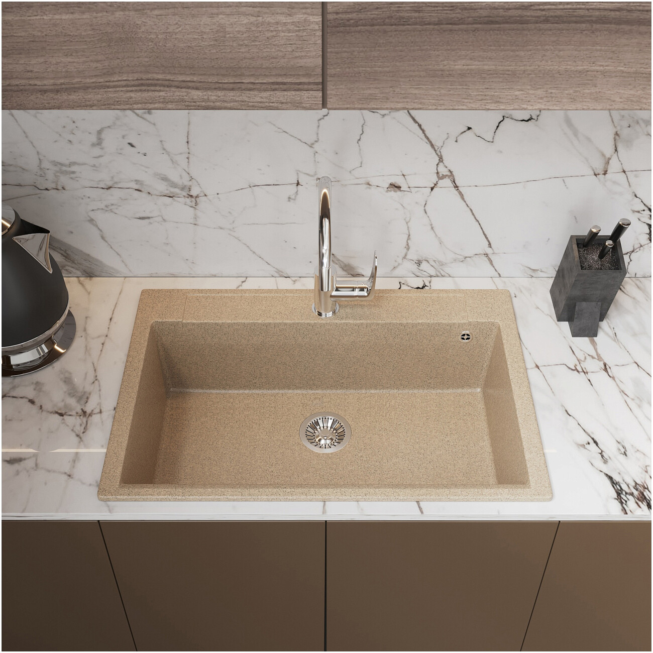 Мойка кухонная из искусственного мрамора прямоугольная 51х76 см песочная Domaci "Савона" РА 760 - изображение 3