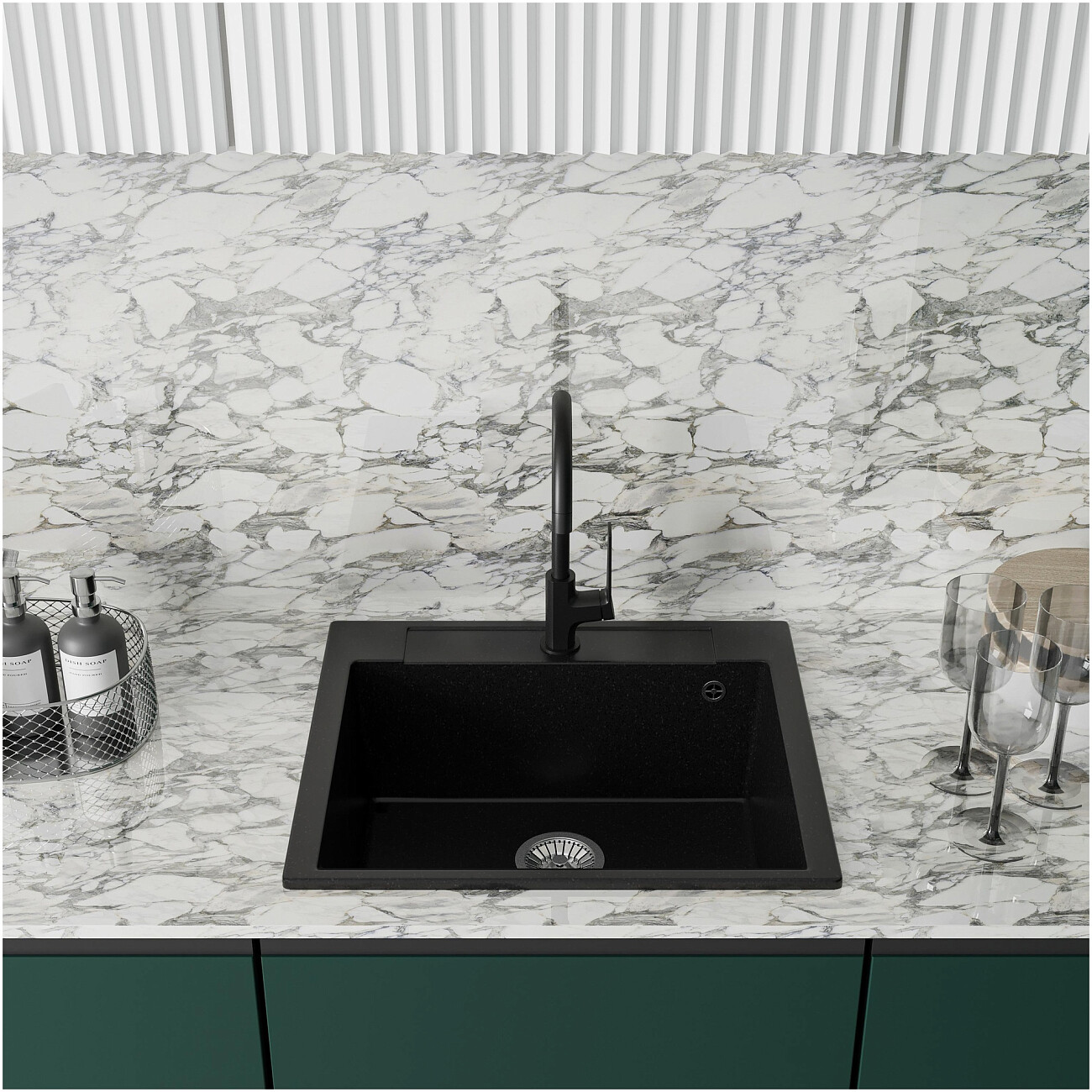 Мойка кухонная из искусственного мрамора прямоугольная 51х56 см черная Domaci "Савона" PA 560 - изображение 3