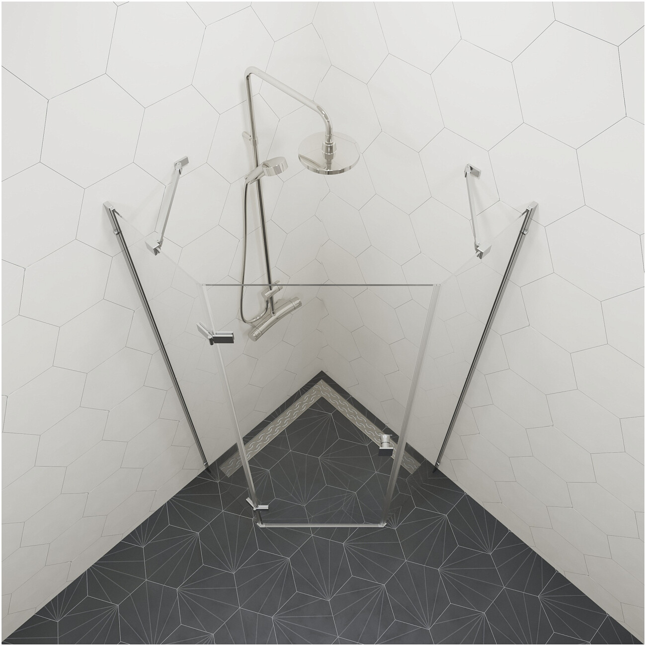 Душевой уголок пятиугольный 90х90 см хром Diwo "Оренбург" Щ0000055602 - изображение 9