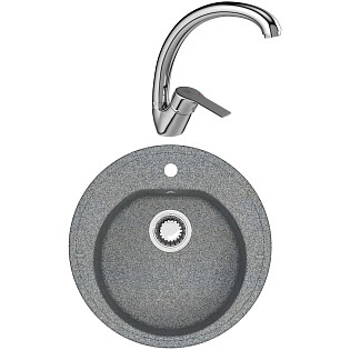 Мойка кухонная серая Domaci &quot;Болонья&quot; М-03-005 со смесителем &quot;Равенна&quot; D45-002cr