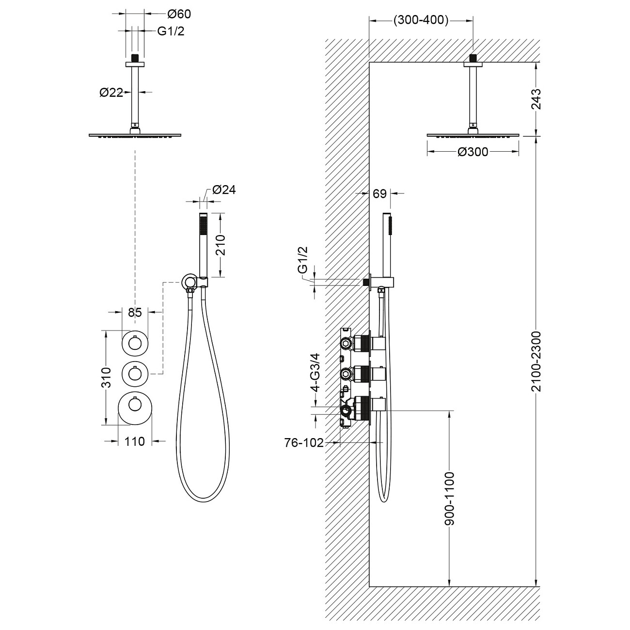Душевой комплект встроенный с верхним душем и термостатом золото матовое Timo Saona SX-2399-17SM - изображение 2