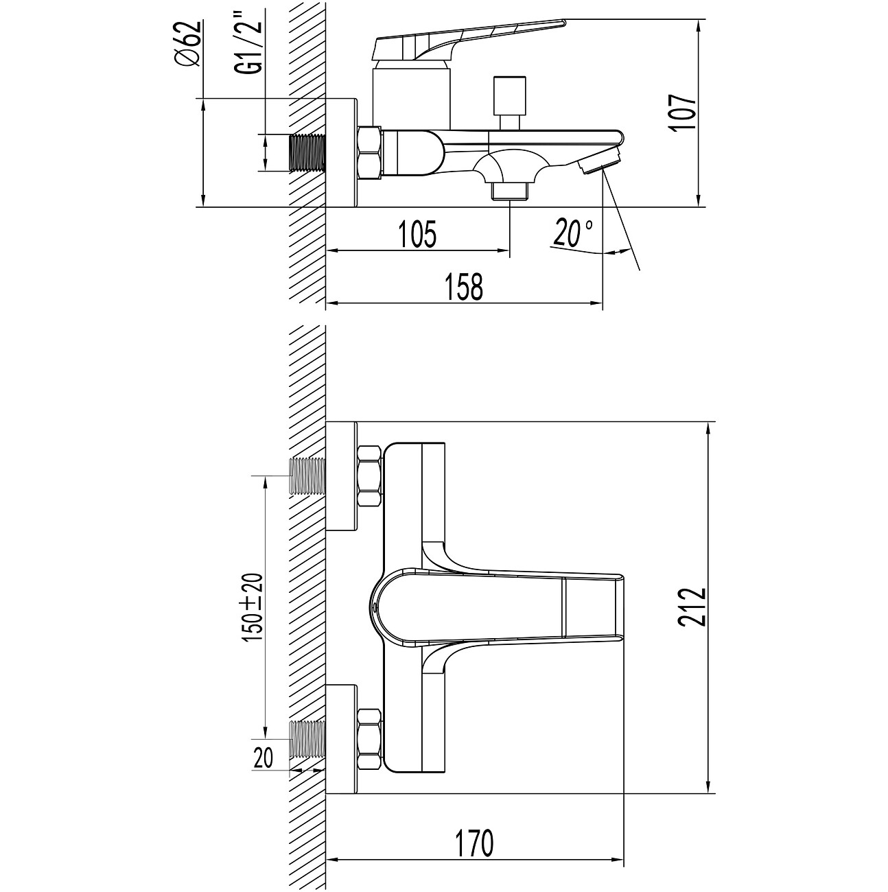 Смеситель для ванны с душем настенный черный Stworki "Монтре" S30100BK - изображение 10