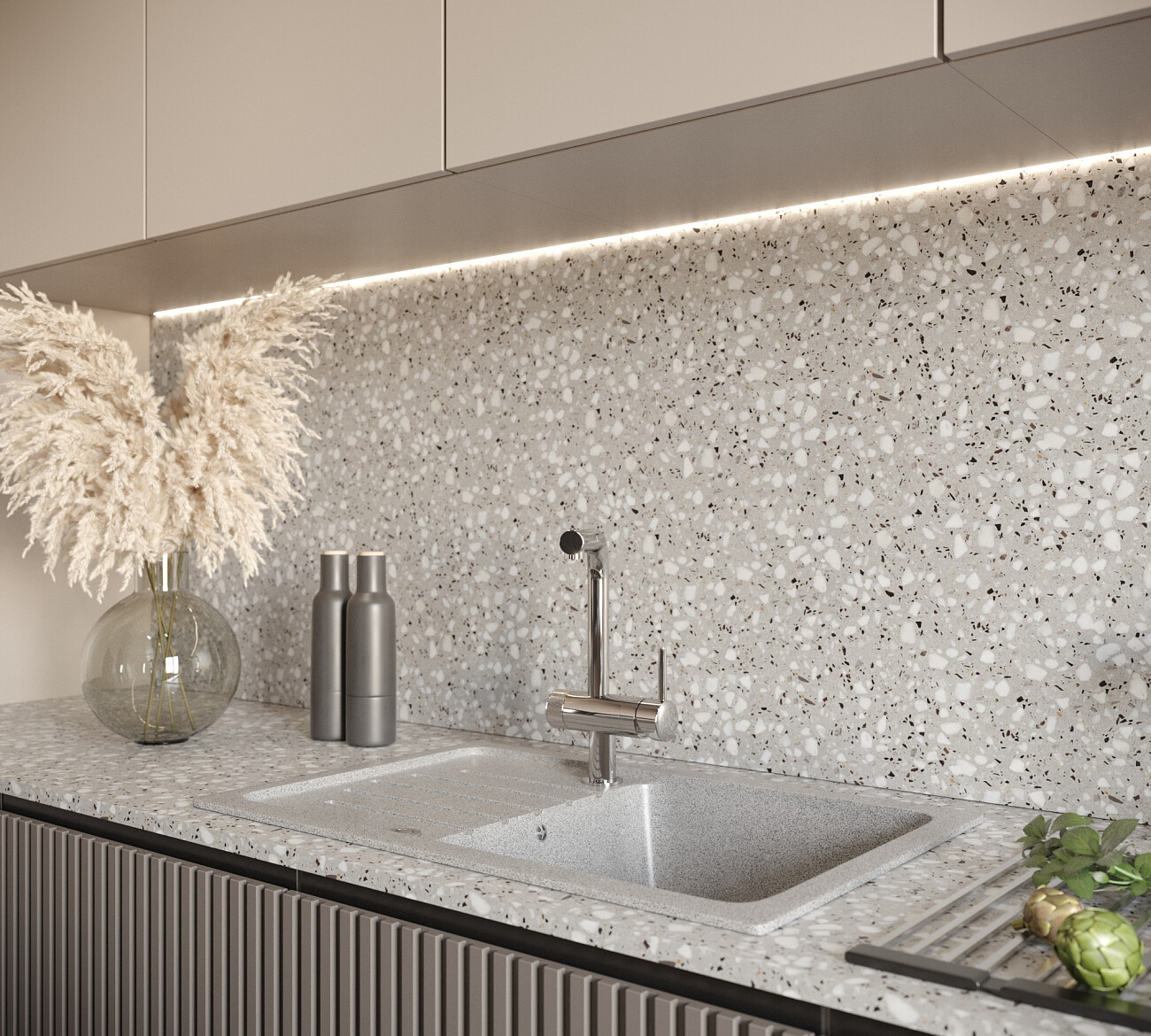 Мойка кухонная прямоугольная мраморная серая Domaci "Бьелла" DMC-76-310 - изображение 4