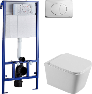 Унитаз подвесной безободковый с инсталляцией и кнопкой белый Stworki &quot;Бурос&quot; BU-04 up 589635