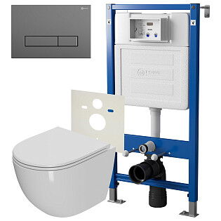 Унитаз PN41041 с инсталляцией PN45120 и клавишей смыва PN44831GM Point &quot;Афина. Меркурий&quot;