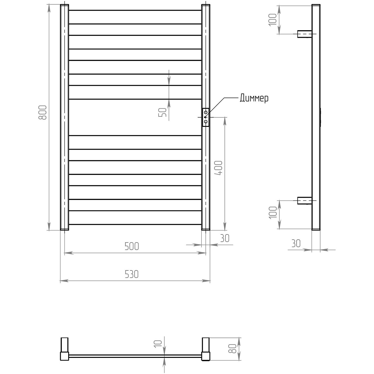 Полотенцесушитель электрический 80х50 черный Ewrika "Пенелопа" G 4657812418224 - изображение 2