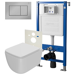 Унитаз белый Point &quot;Меркурий&quot; PN41831 с инсталляцией &quot;Элемент&quot; PN45120 с кнопкой &quot;Ника&quot; PN44081C