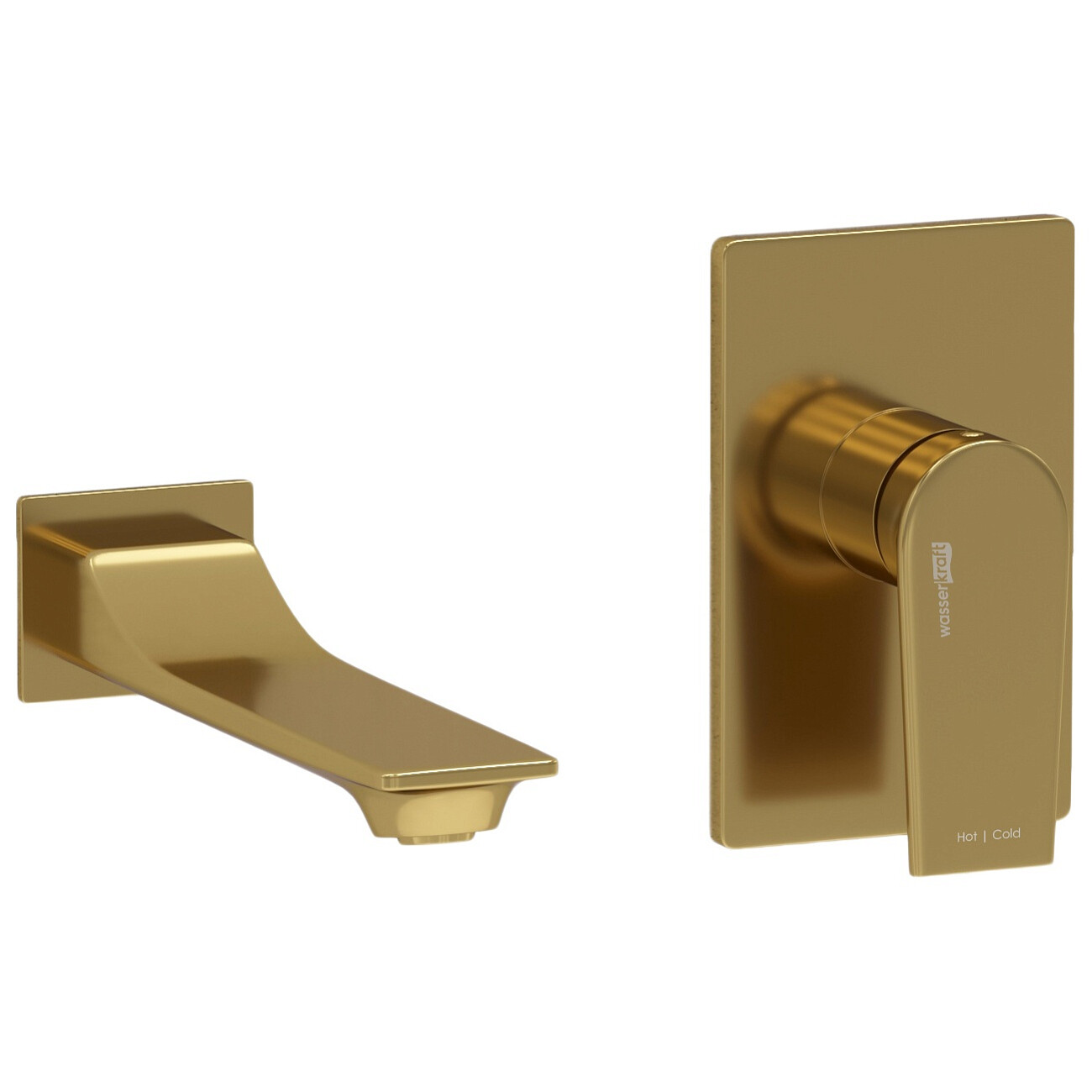 Смеситель для раковины встраиваемый с настенным изливом матовое золото Wasserkraft A55543 - изображение 3