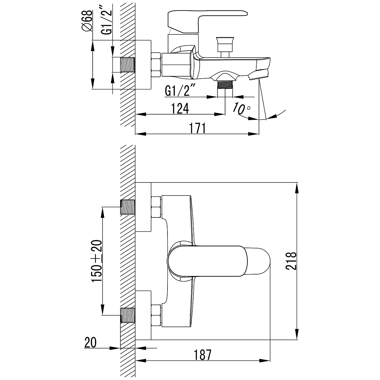 Смеситель для ванны с душем настенный хром Stworki "Хадстен" S17100CR - изображение 10