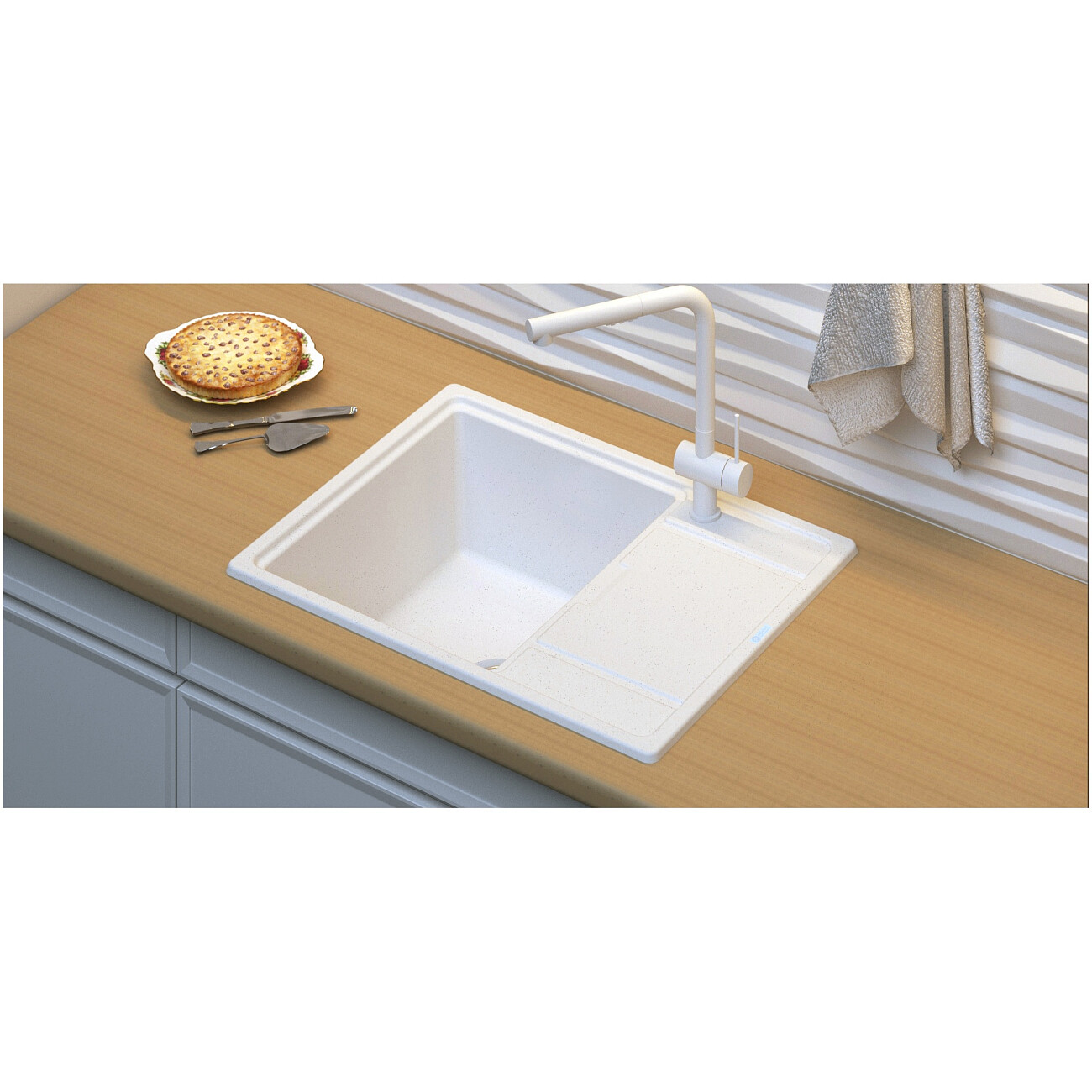 Мойка кухонная кварцевая прямоугольная серая Point "Стил 65" PN3009AL - изображение 3