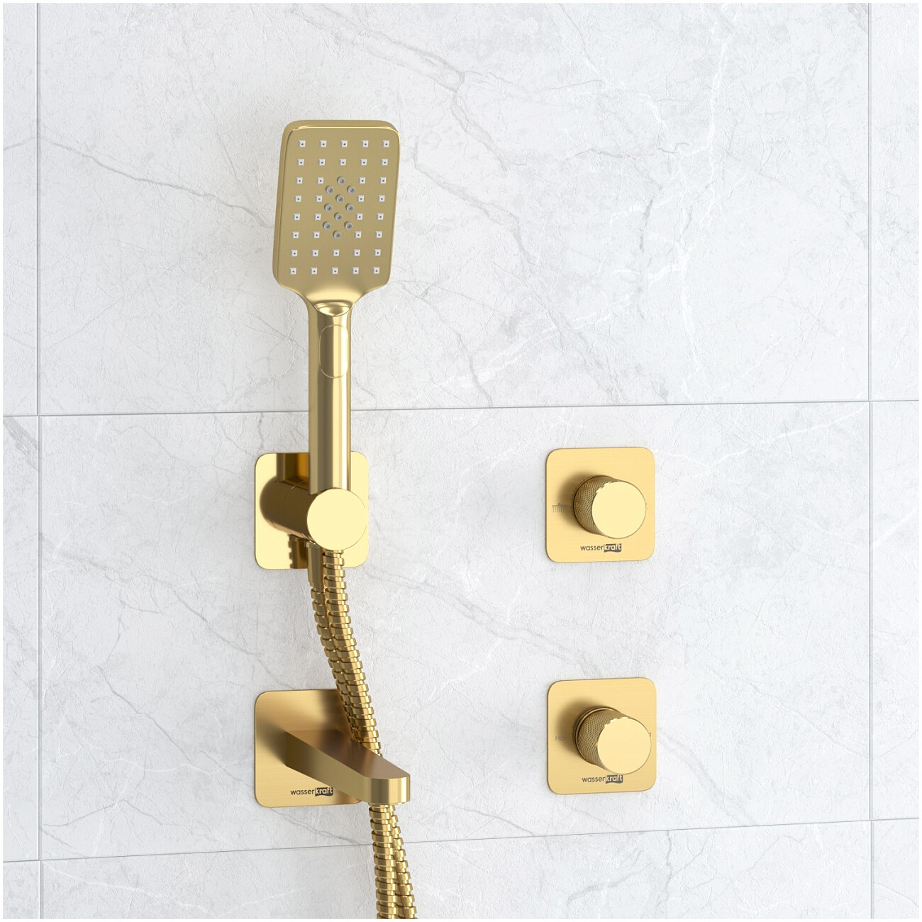 Душевой комплект встраиваемый с лейкой и изливом золото Wasserkraft A8251.306.308.285.194.201 - изображение 5