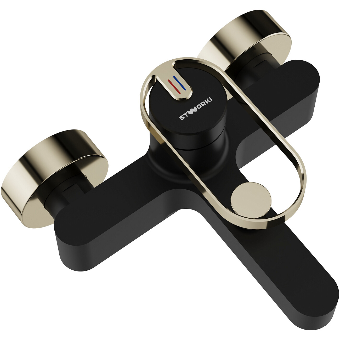 Смеситель для ванны с душем настенный черный, золотой Stworki "Малунг" S11100BG - изображение 9