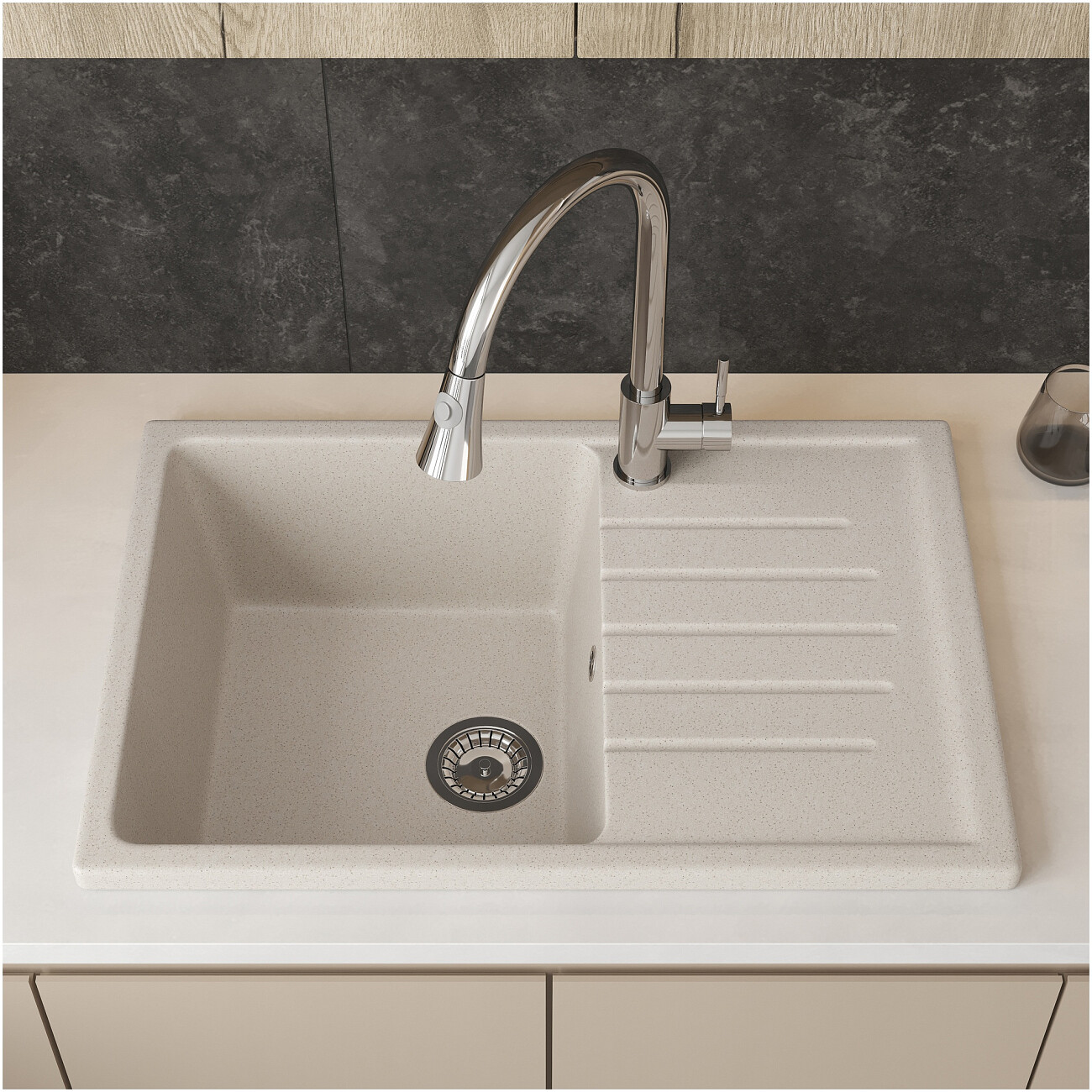 Мойка кухонная бежевая Domaci "Болонья" М-16-003 - изображение 7