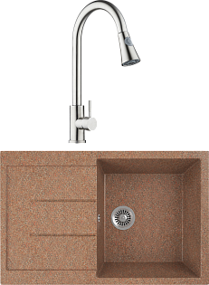 Мойка кухонная терракот Domaci &quot;Бьелла&quot; DMC-25-307 со смесителем &quot;Равенна&quot; D99-120st