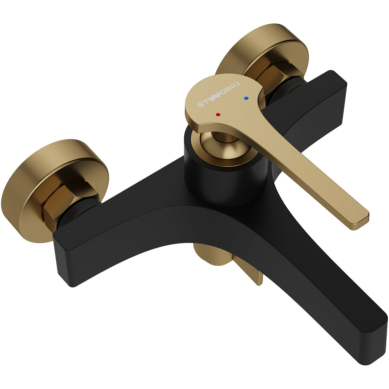 Смеситель для ванны с душем настенный черный, золотой Stworki "Аулум" S06100BG - изображение 9