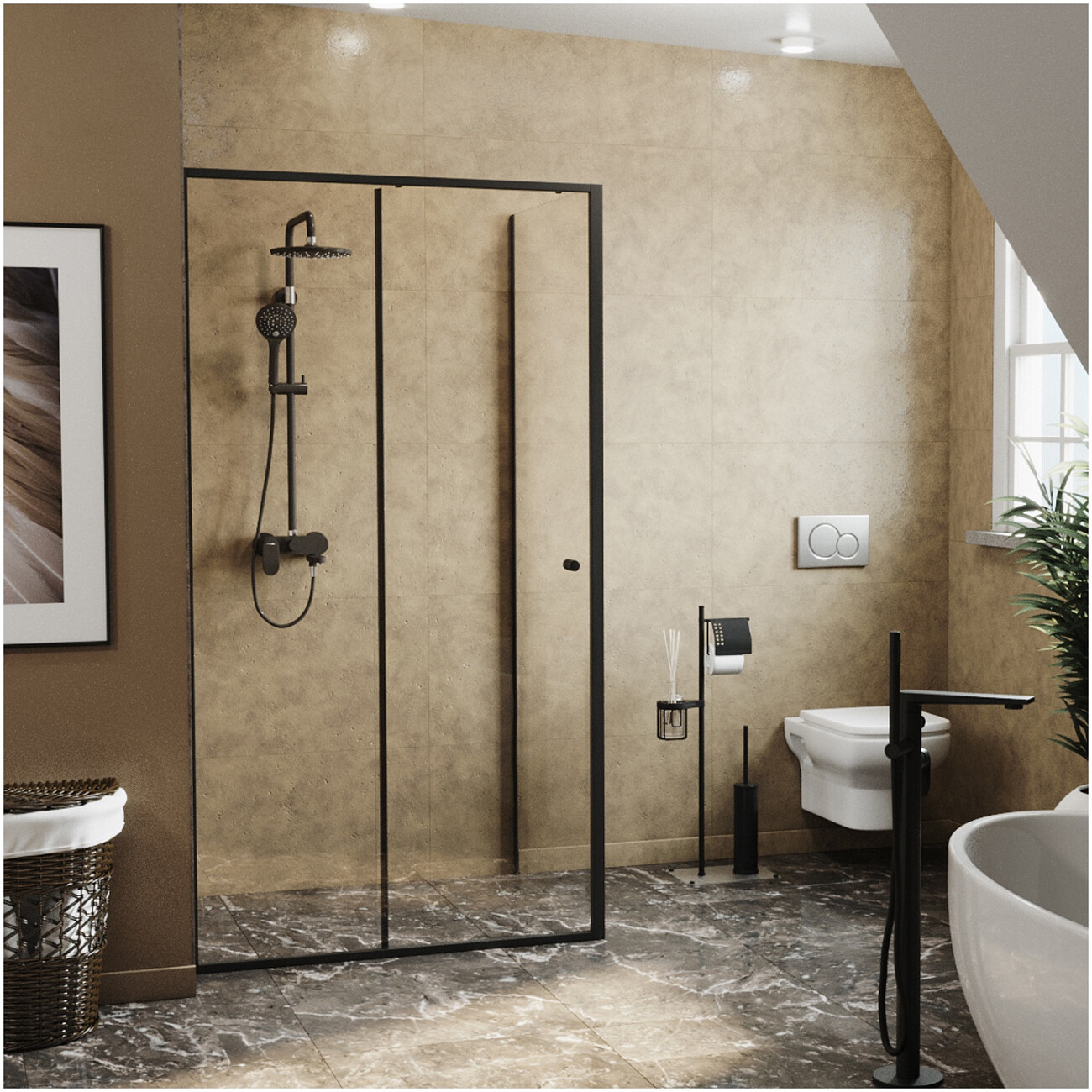 Душевой уголок прямоугольный 120х90 см черный Wasserkraft Dill 61S07 - изображение 2