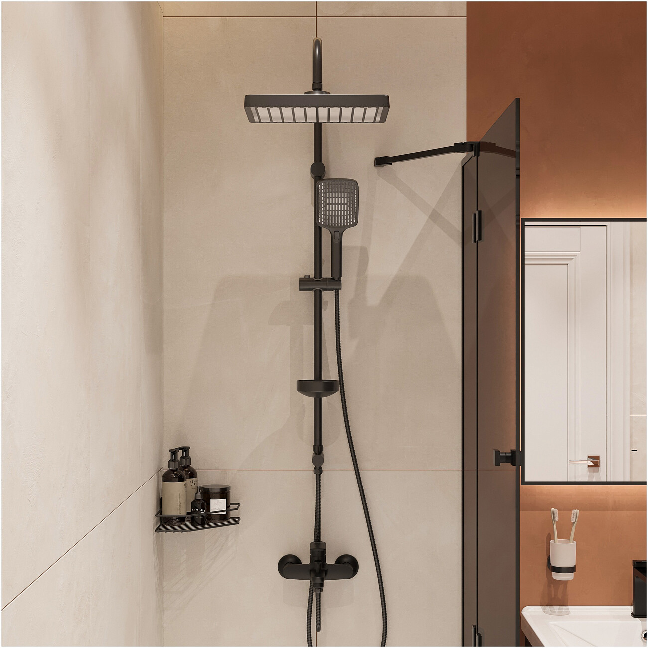 Душевая стойка с верхним душем черная Stworki "Хадстен" S17180BK - изображение 6