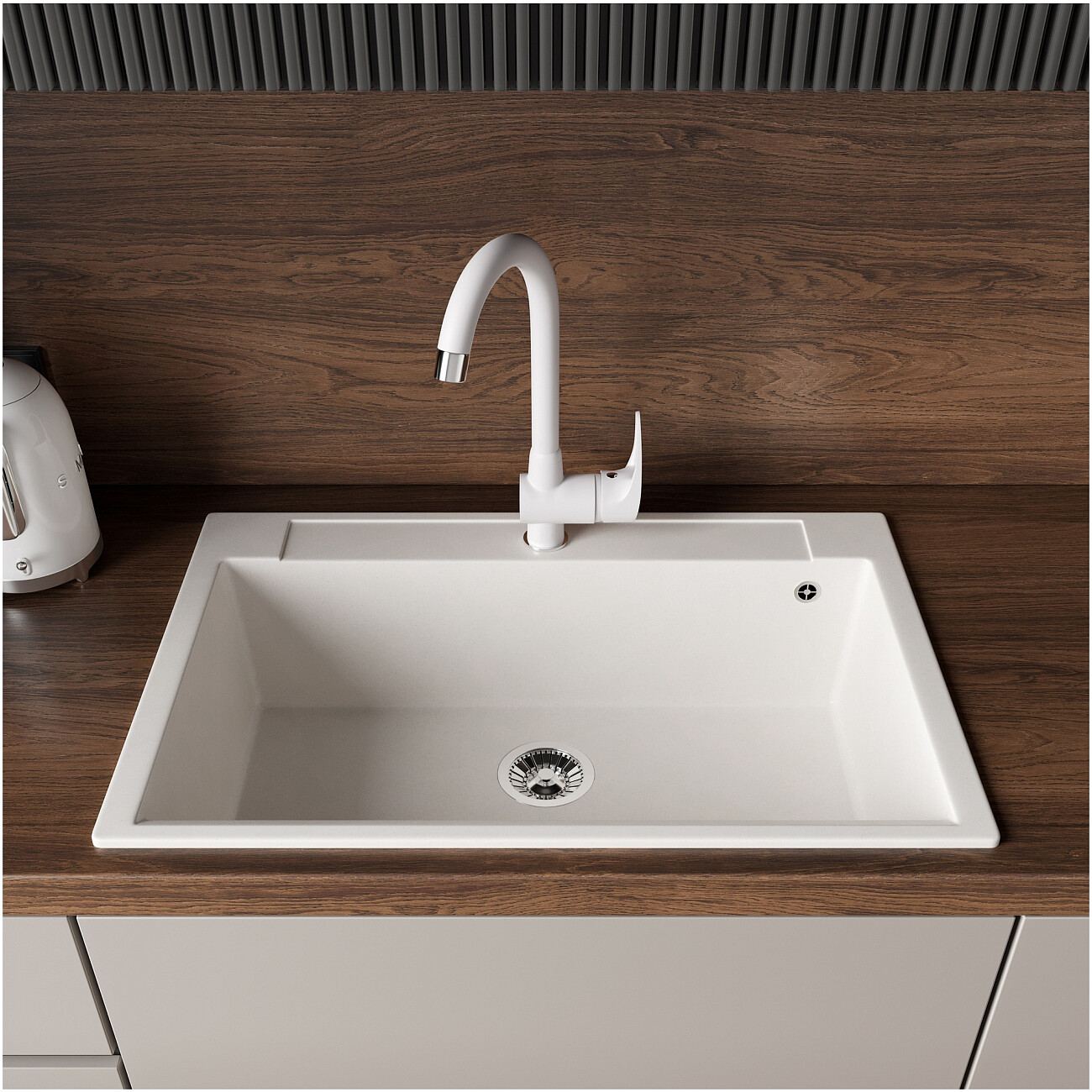 Мойка кухонная из искусственного мрамора прямоугольная 51х76 см Domaci белый хлопок "Савона" РА 760 - изображение 3