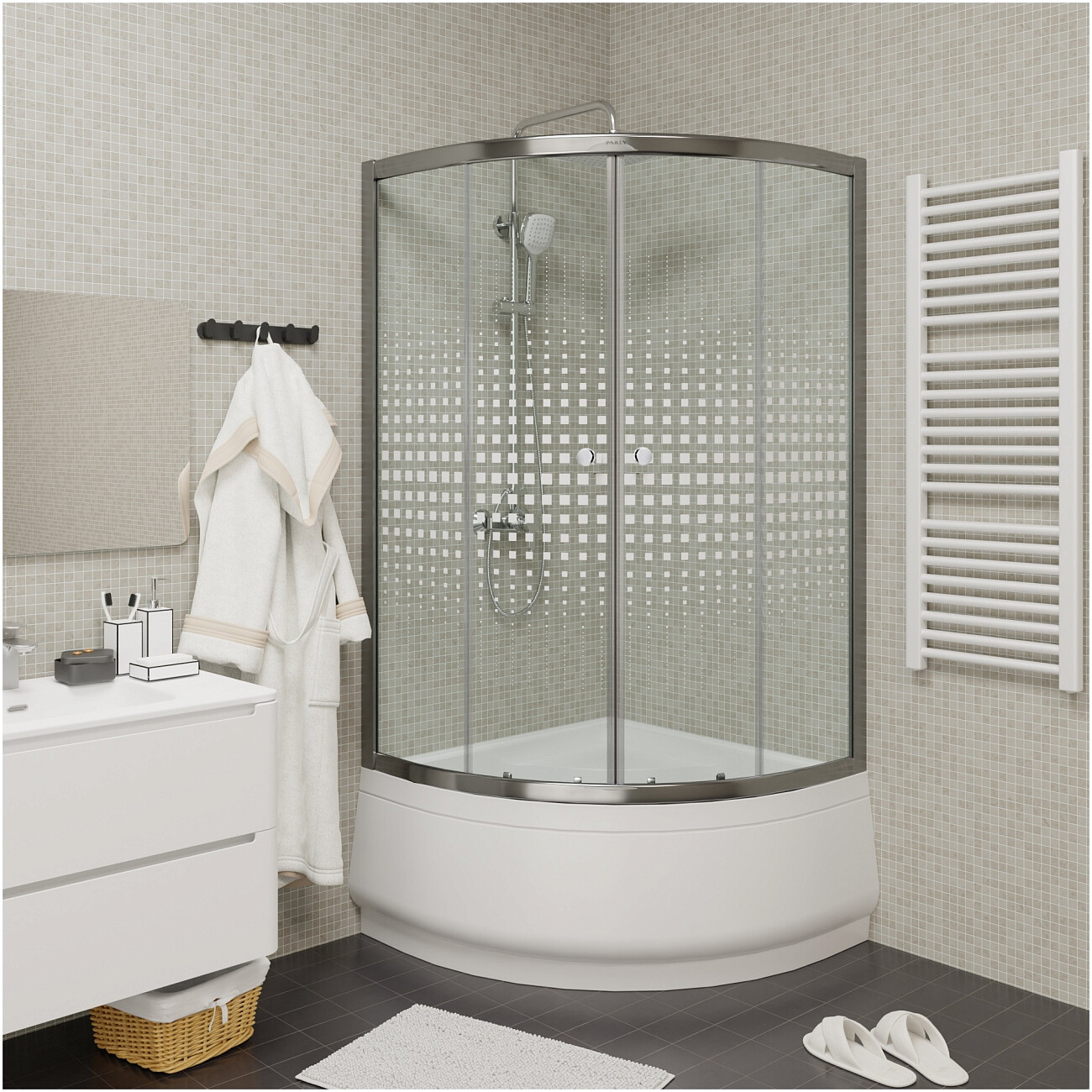 Душевой уголок четверть круга с высоким поддоном 90х90 см хром Parly Z9011 - изображение 5