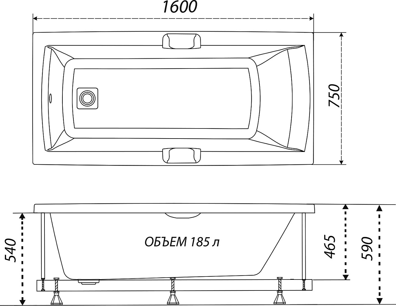 Ванна акриловая 75х160 см белая Diwo "Дмитров" Щ0000055170 - изображение 4