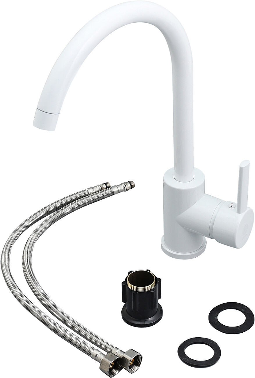 Смеситель для кухни однорычажный белый Domaci "Равенна" KS-01w - изображение 9