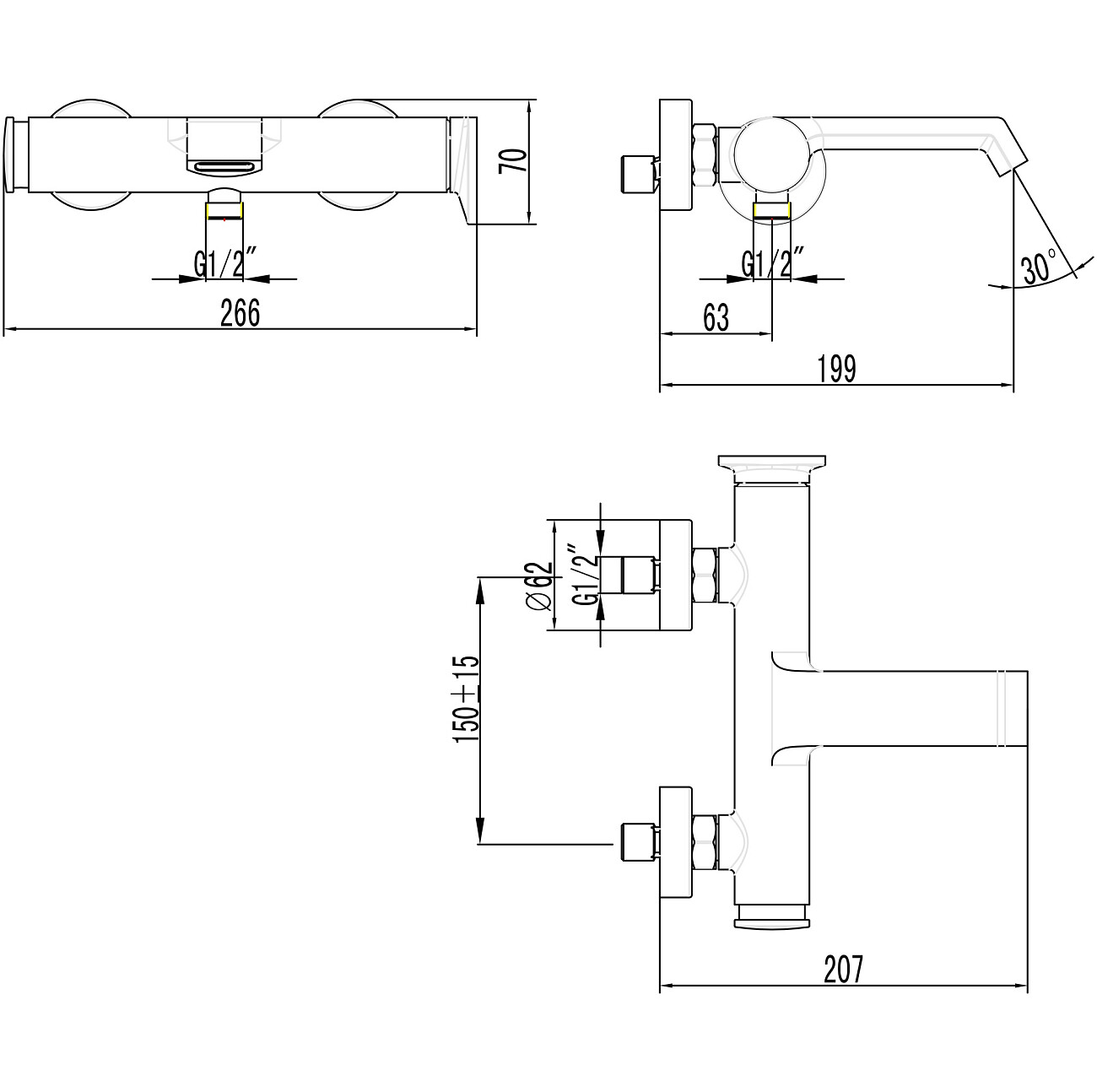 Смеситель для ванны с душем настенный хром Stworki "Лерум" S04100CR - изображение 10