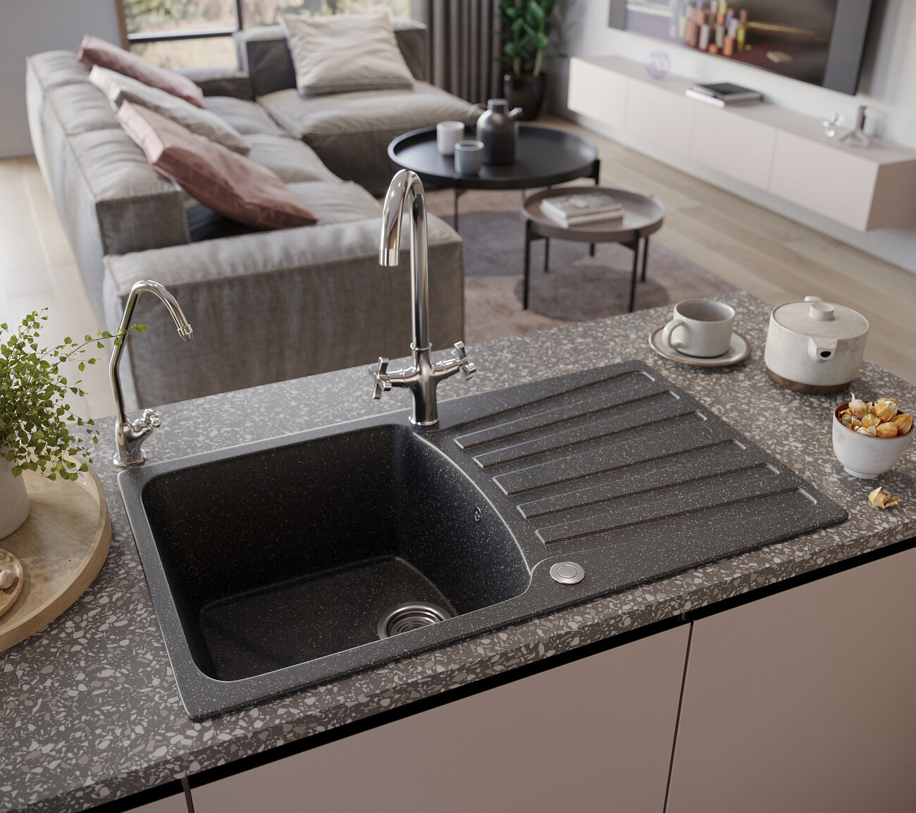 Мойка кухонная черная Domaci "Бьелла" DMC-12-308 - изображение 5