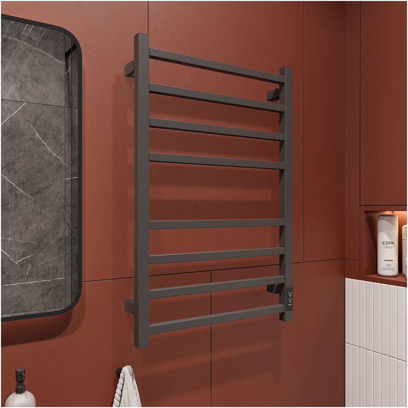 Полотенцесушитель электрический 80х50 см графит Ewrika "Пенелопа" L2 4657812419351 - изображение 3