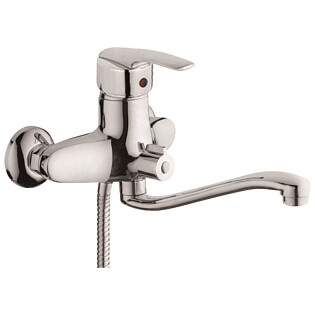 Смеситель для ванны с душевой лейкой и длинным круглым изливом хром D-Lin D146491-2