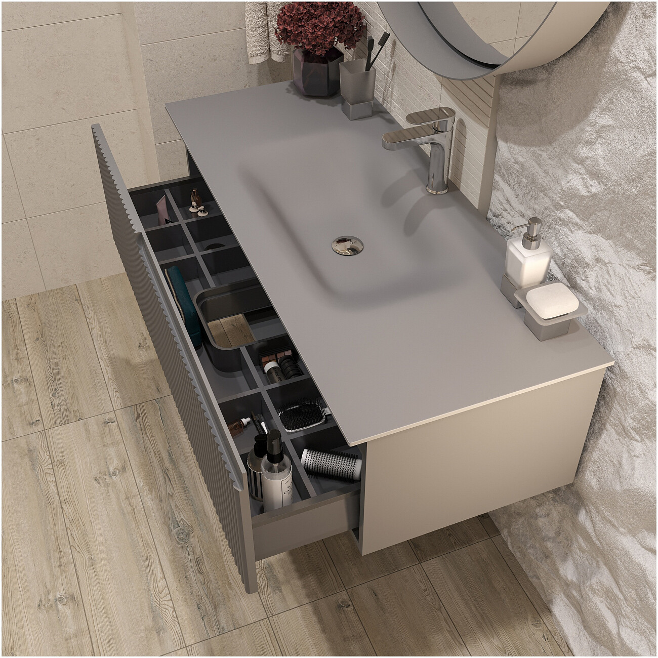 Раковина мебельная стеклянная 120 см серая Stworki "Вестфолл" - изображение 7