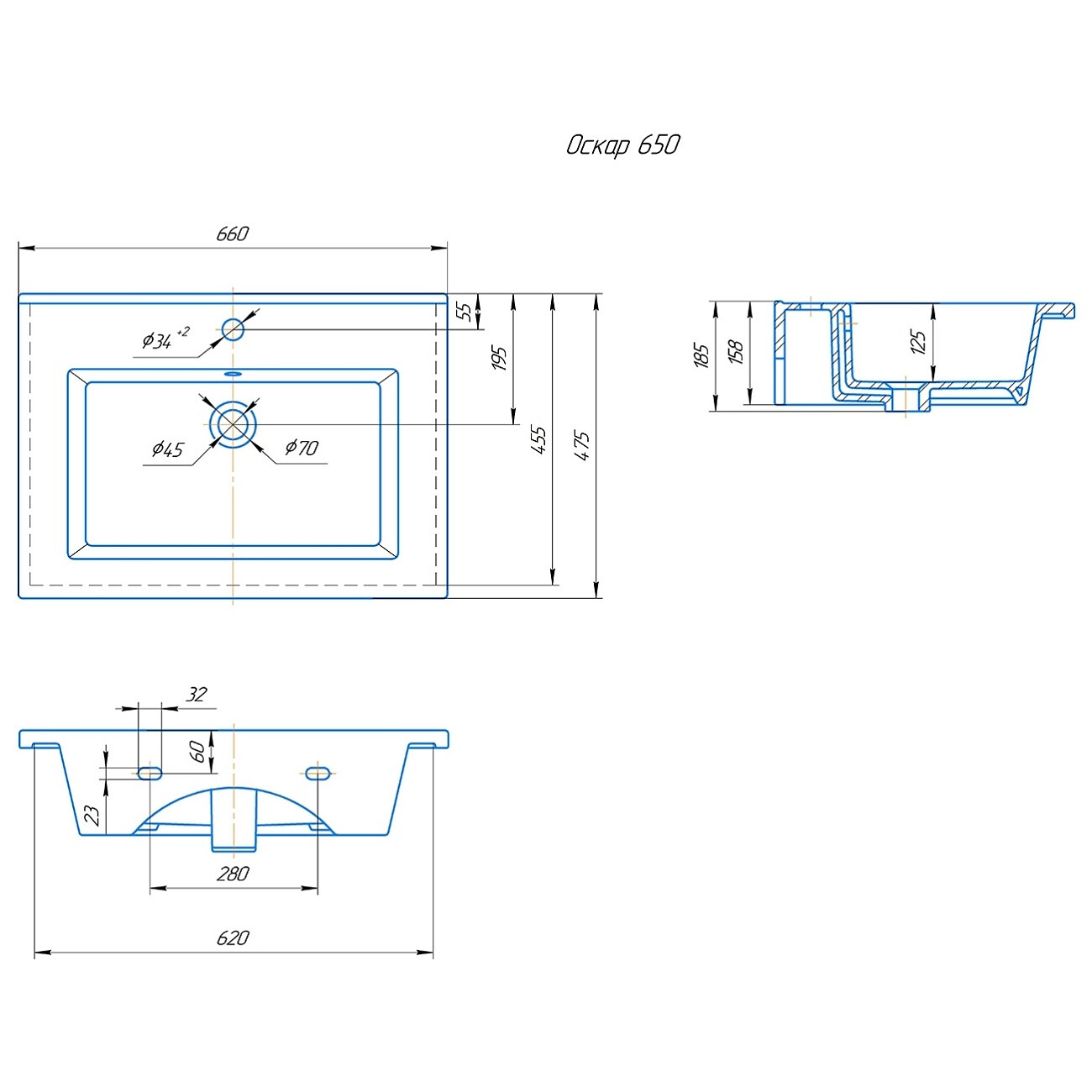 Умывальник мебельный белый Kirovit "Оскар 650" 4640021062203 - изображение 2