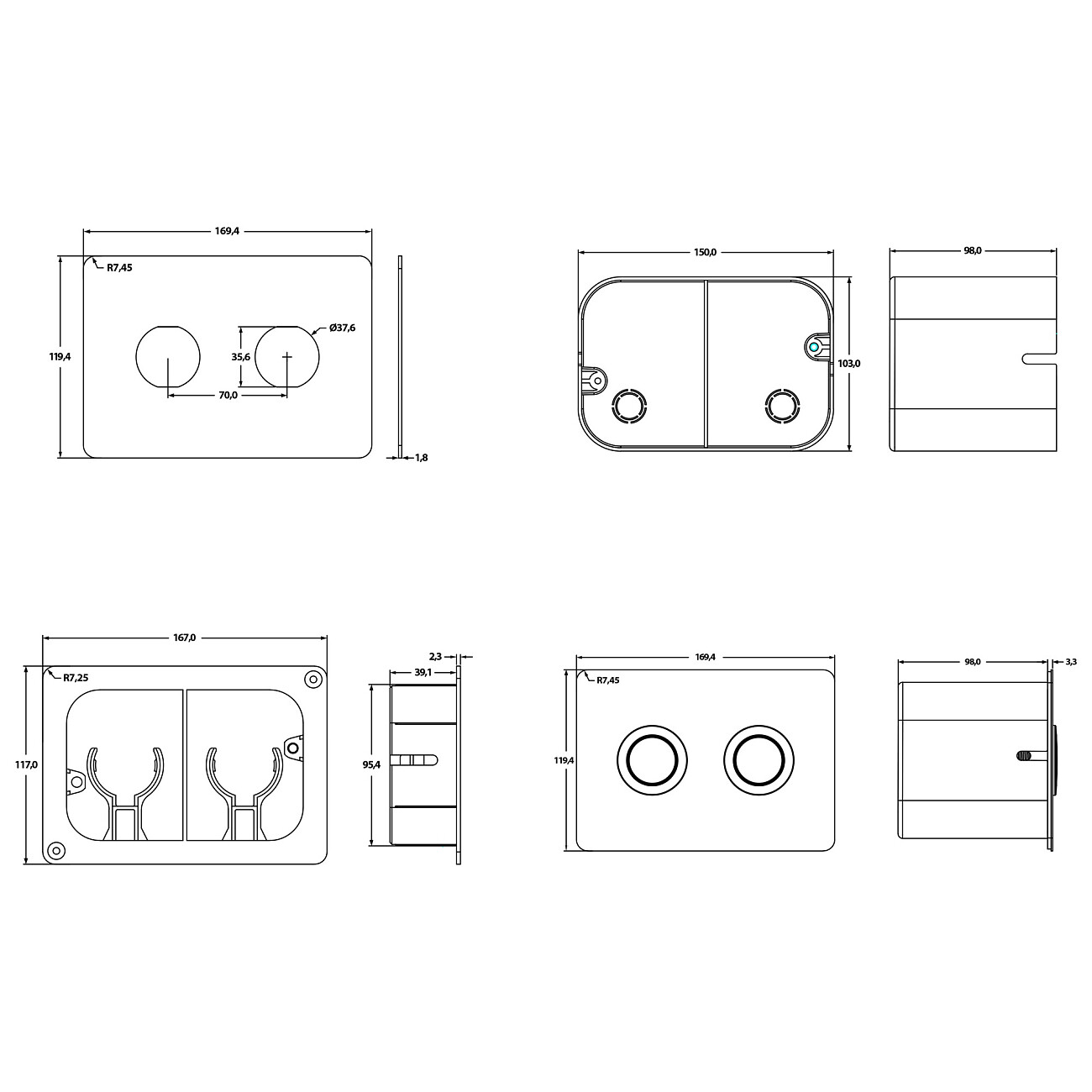 Кнопка смыва пневматическая для инсталляции 12х17 см черная, хром Point "Венера"PN44072BC - изображение 2