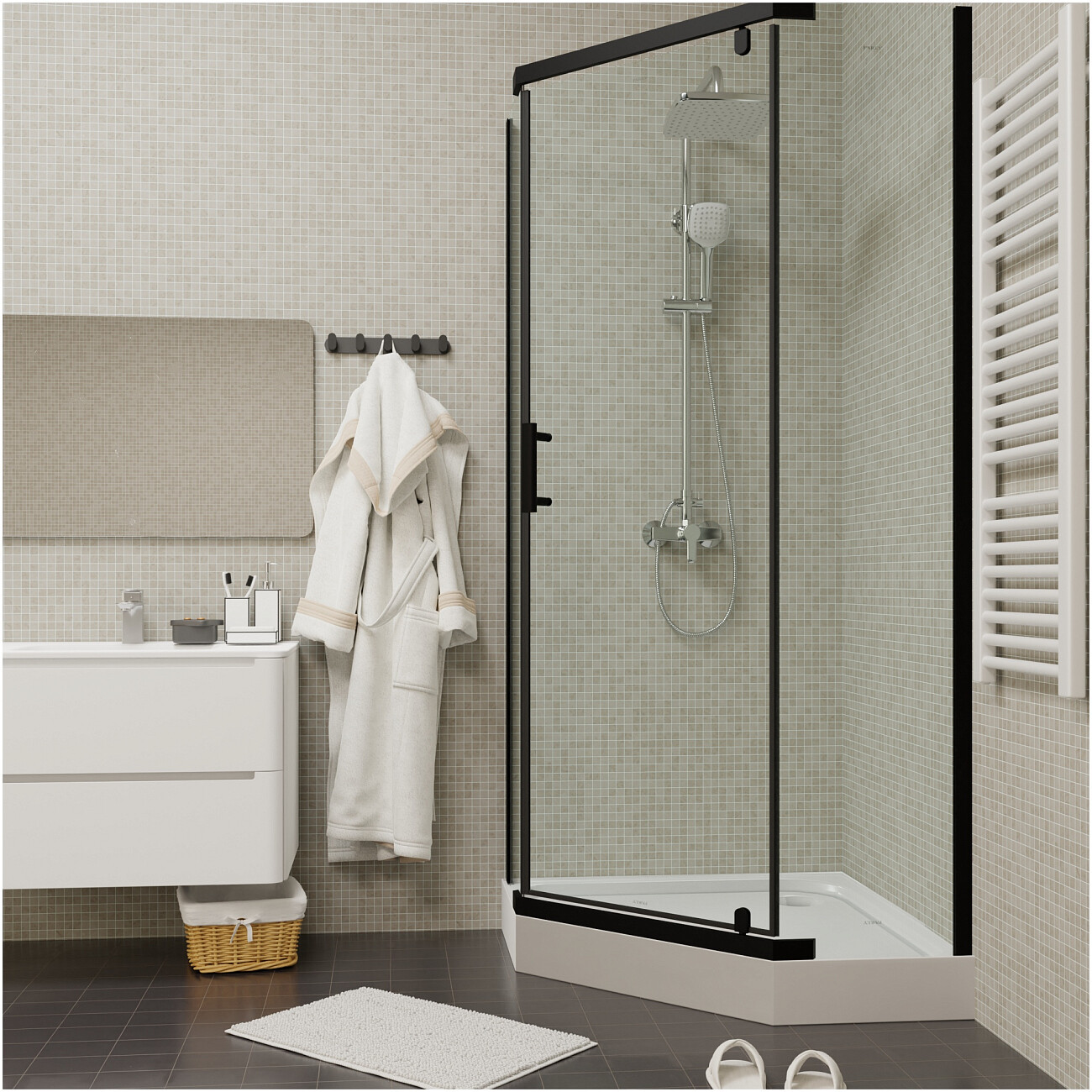 Душевой уголок пятиугольный с низким поддоном 90х90 см черный Parly ZPE911B - изображение 8