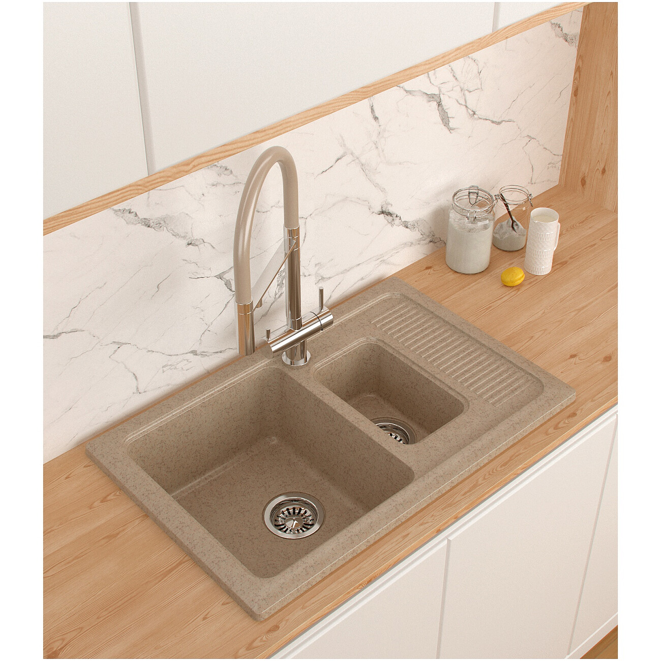 Мойка кухонная бежевая Domaci "Парма" 77-49-800 - изображение 5