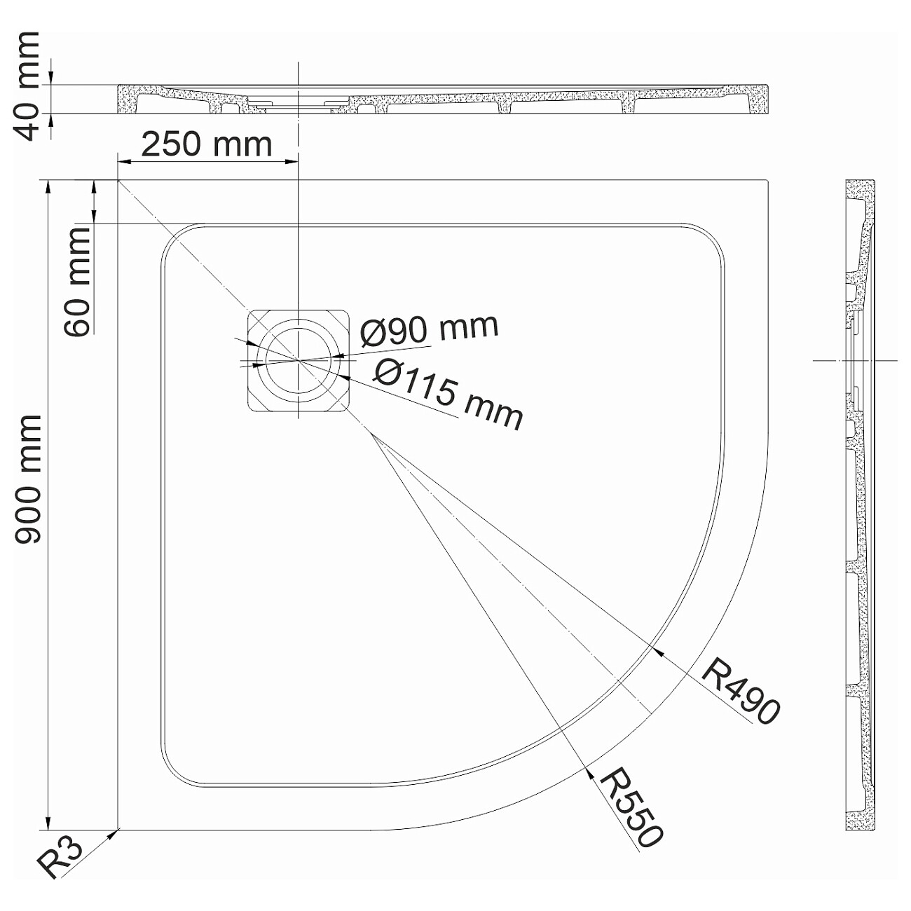 Душевой поддон из искусственного камня 90х90 см черный мрамор Wasserkraft Neime 19T01 - изображение 3