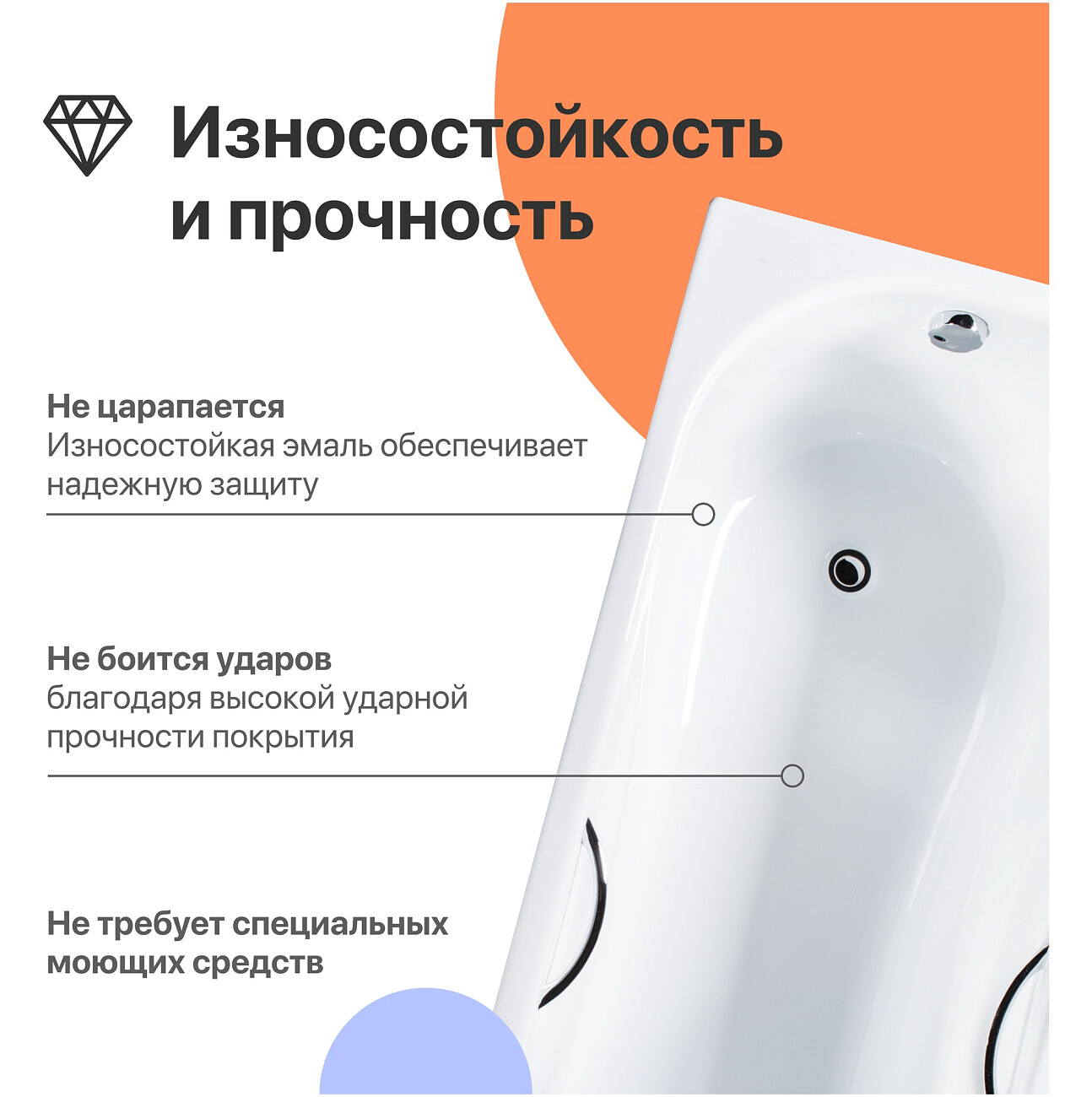 Ванна чугунная 150x75 см с ручками белая Diwo "Ярославль" DY0014, D0017 - изображение 4